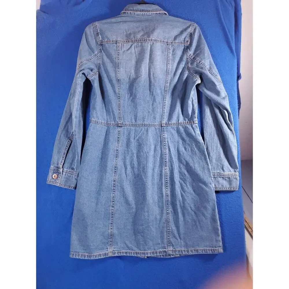 Frye Shirt Dress Women's Small Blue Denim Long Sleeve Button Front Tunic Pockets - Picture 6 of 15